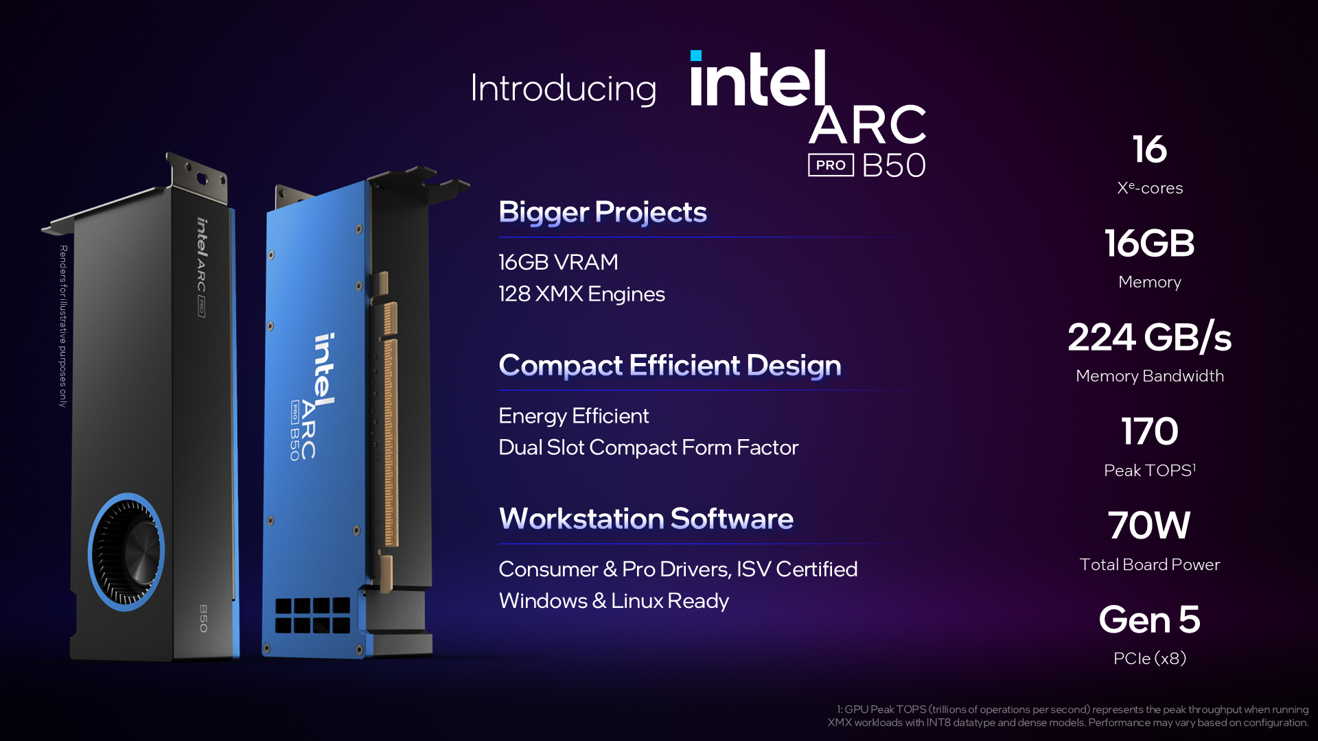 The Intel Arc Pro B50 graphics processing unit is configured and