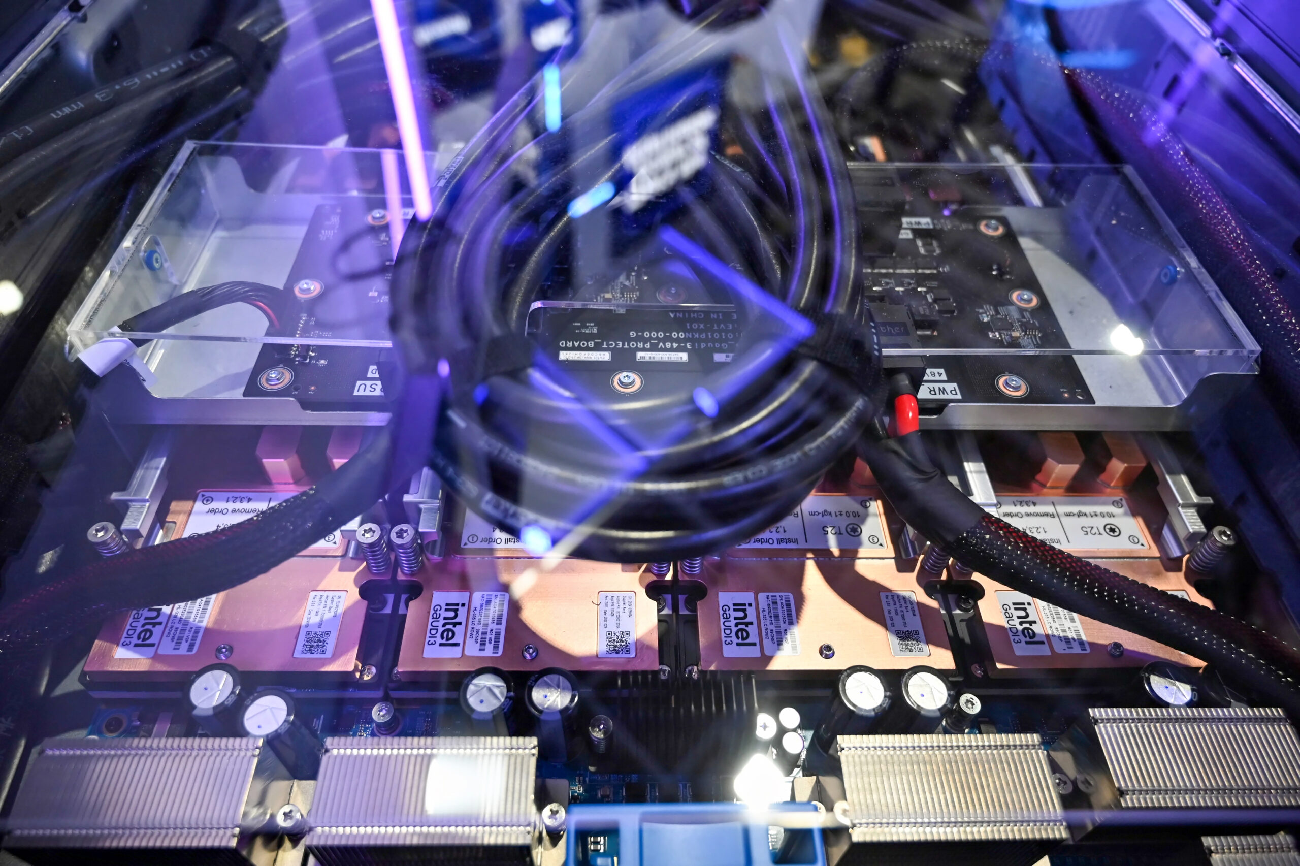 A demo in the Intel booth at Computex 2025 displays a Foxconn AI